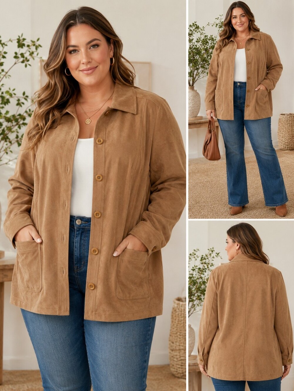 Appleseed’s Vintage XL Tan Faux Suede Shirt Jacket Shacket Button Front Pockets